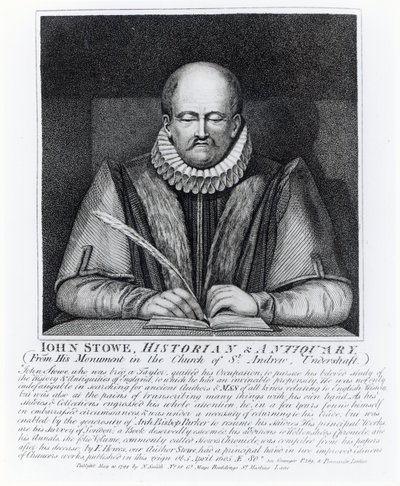 John Stowe, portrait from his monument at the Church of St. Andrew, Undershaft by English School